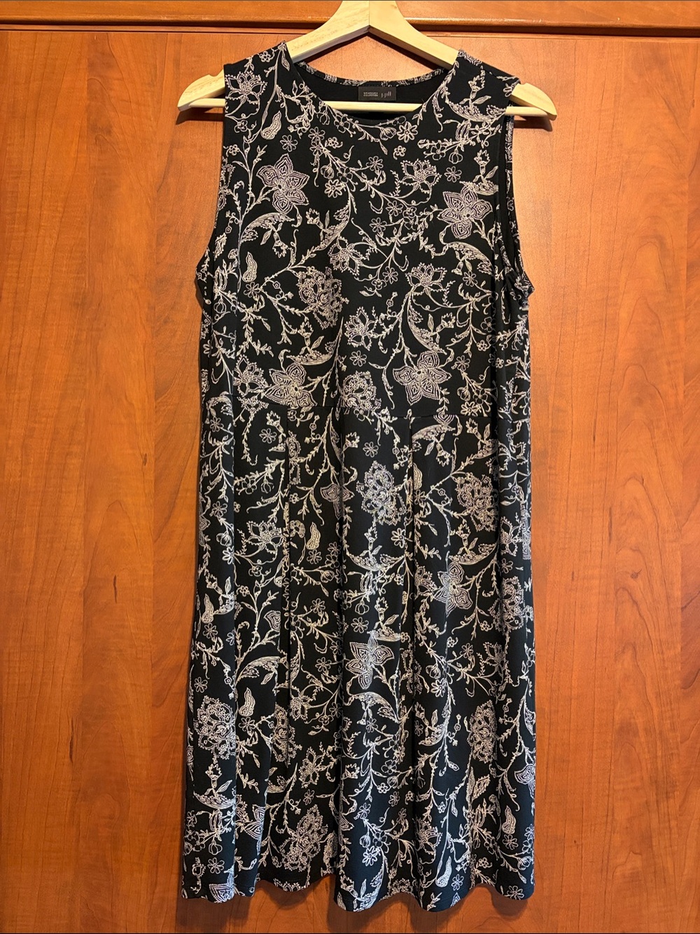 J Jill Sleeveless Black Floral Swing Dress